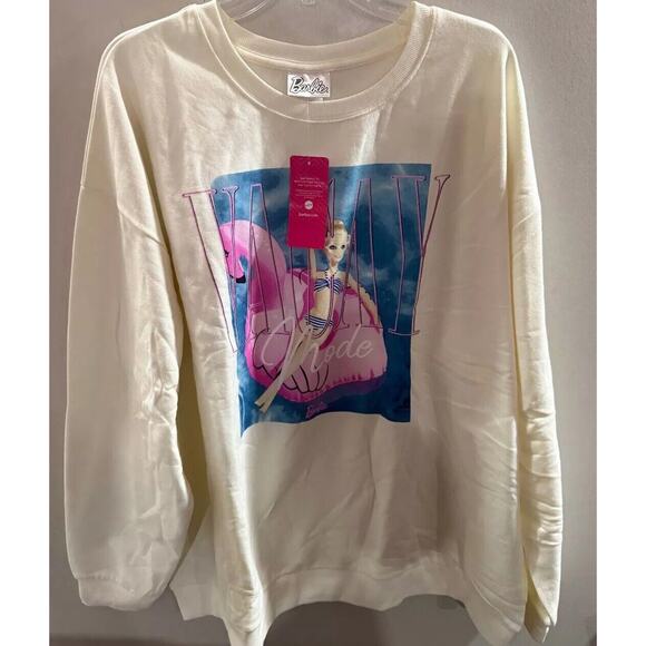 Barbie Tops - Barbie Sweatshirt Women's Size 3X White Vacation Mode Graphic Crew Neck Pullover